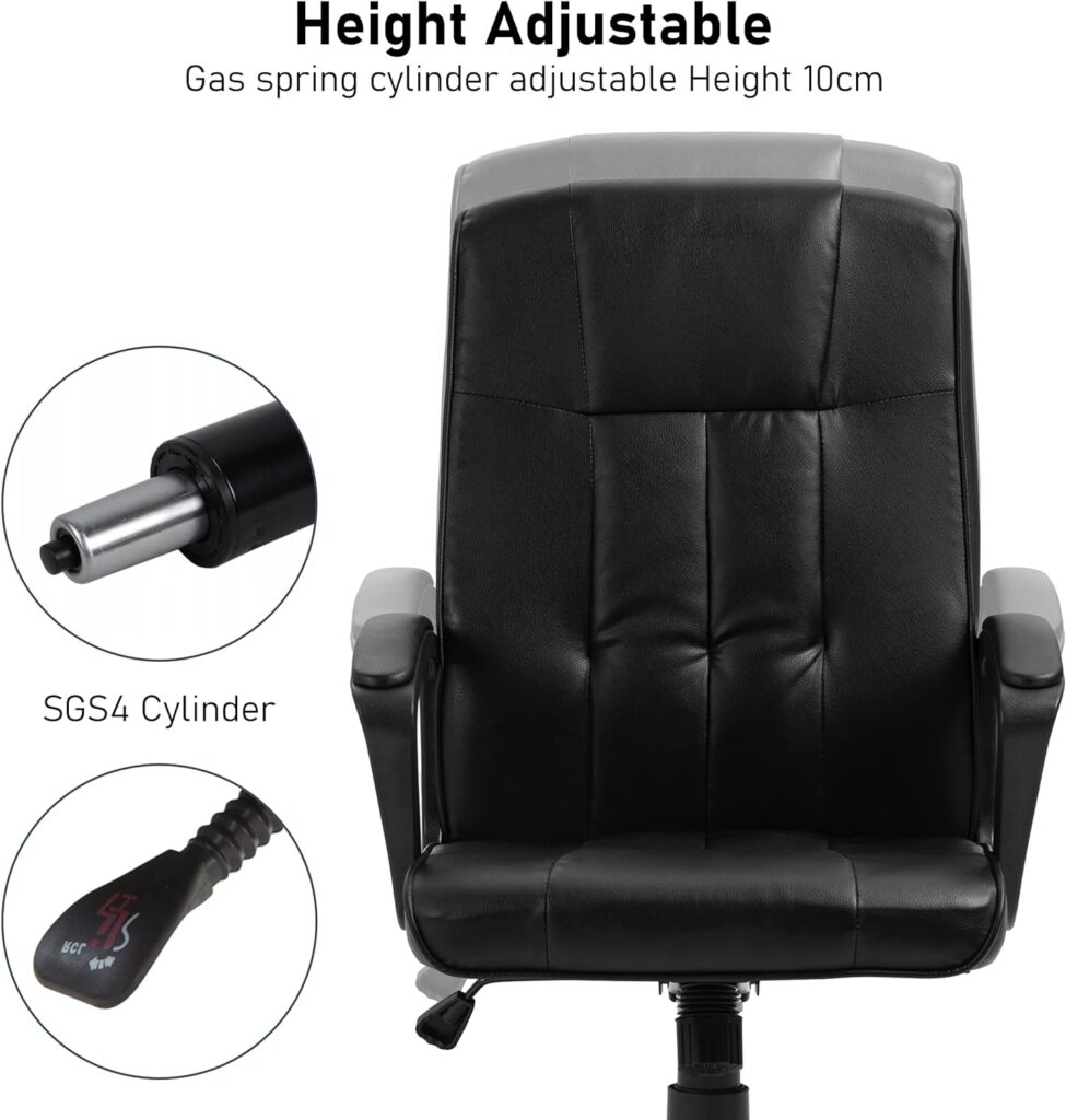 Blisswood Executive Office Chair, Ergonomic Computer Desk Chair Adjustable Back Rest Desk Chairs, Padded Armrest, Heavy Duty 360° Swivel Gaming Chair, PU Leather Pc Work Chair (Office Chair Black)