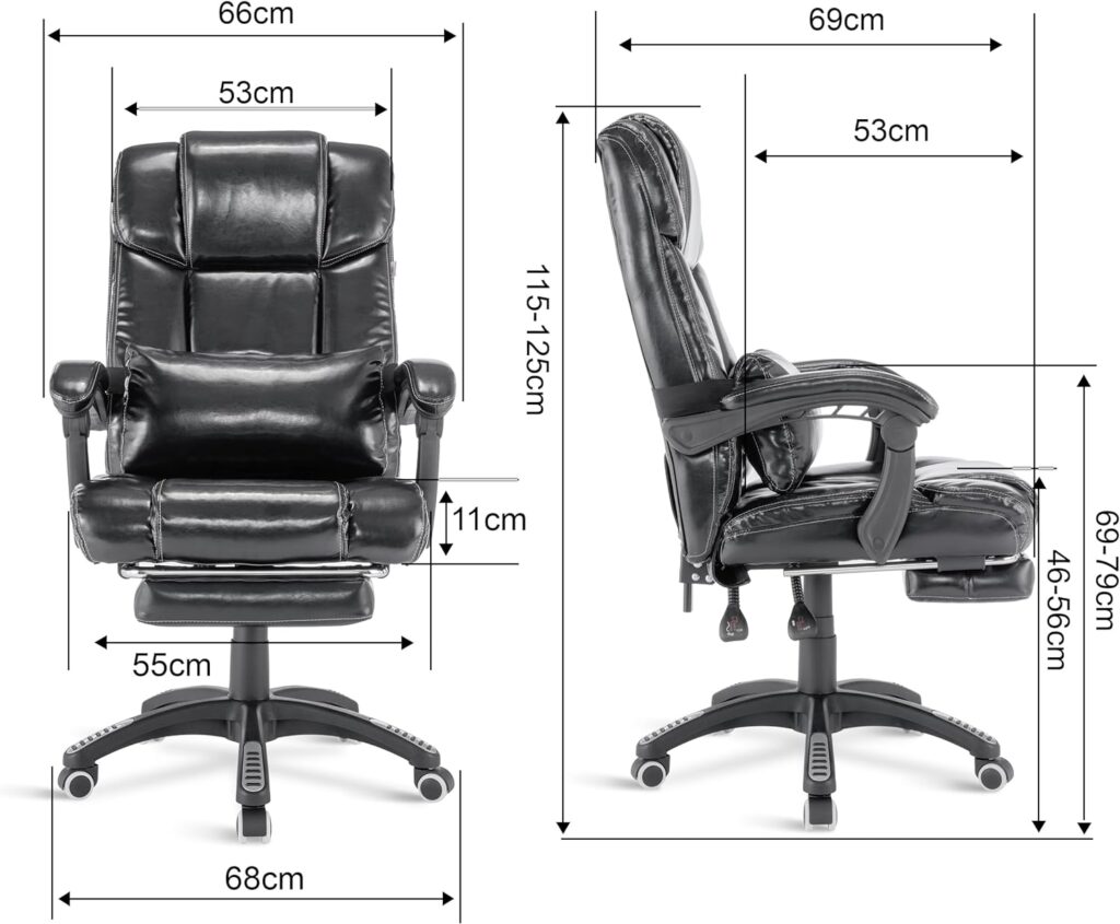 Blisswood Executive Office Chair With Footrest, Lumbar Support Ergonomic Recliner Computer Desk Chair Adjustable Back Rest Heavy Duty 360° Swivel Chair Black for Home Office (Black)