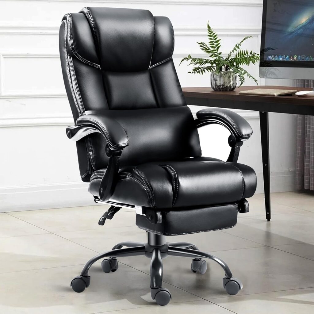 Blisswood Executive Office Chair With Footrest, Lumbar Support Ergonomic Recliner Computer Desk Chair Adjustable Back Rest Heavy Duty 360° Swivel Chair Black for Home Office (Black)