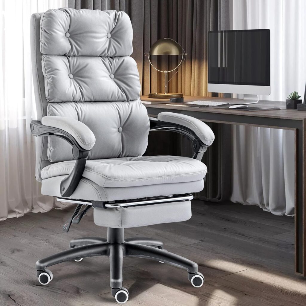 Blisswood Executive Office Chair With Footrest Lumbar Support Ergonomic Recliner Computer Desk Chair Adjustable Back Rest Heavy Duty 360° Swivel Gaming Chair (Light Grey)