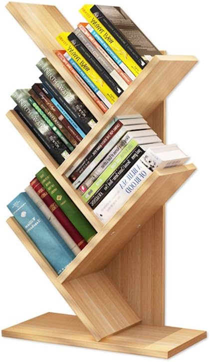 Creative Simple Wooden Tree Bookshelf, Wooden Desktop Organizer Shelf Multifunction Display Rack for Books Magazines CD 5-Tier Floor Standing Bookcas for Living Room Home Office Study Room (White)