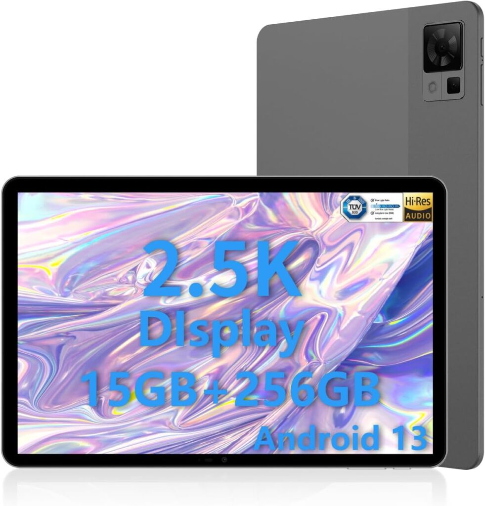 DOOGEE T30 Pro 11 Inch Tablet 2.5K, 15GB+ROM 256GB (TF 2TB), 20MP/8MP Camera, Android 13 Tablet, 4G-LTE, 2.4GHz5GHz Wi-Fi Tablet, Face unlocking Bluetooth 5.2, 8580mAh 33W Fast charging, Grey