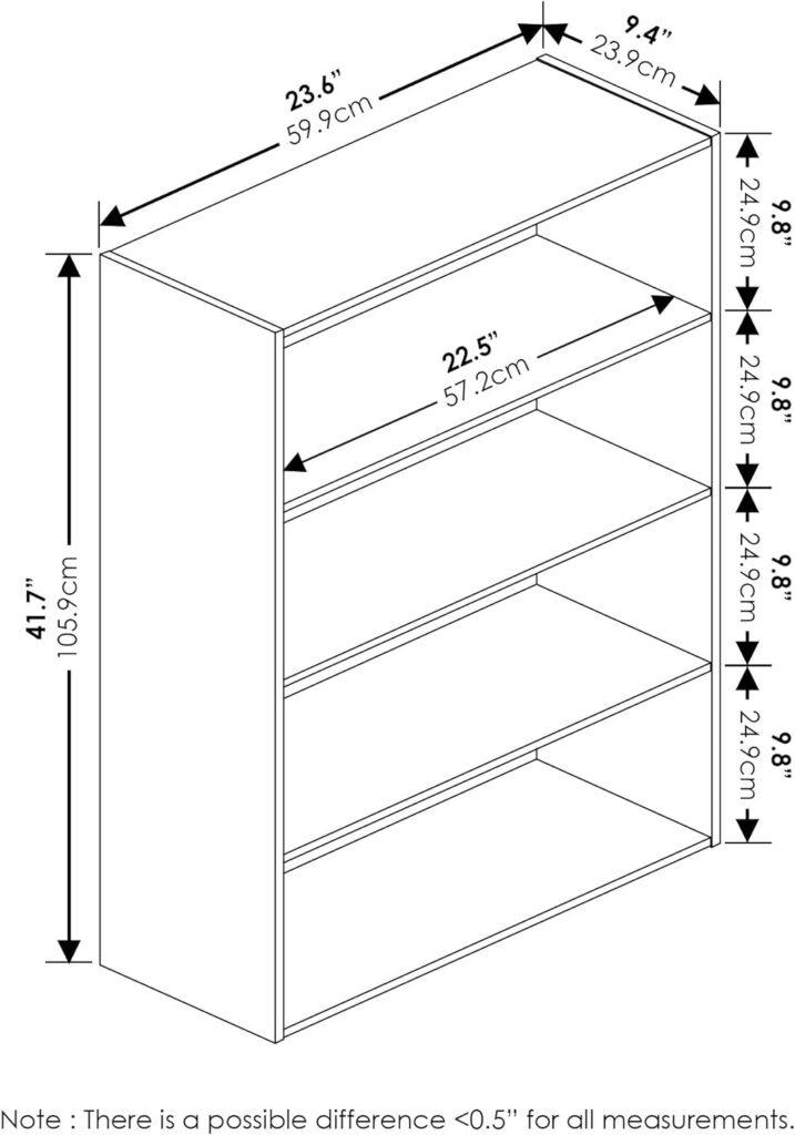 FURINNO 4-Tier Bookcases, Display Shelves, Engineered Wood, French Oak