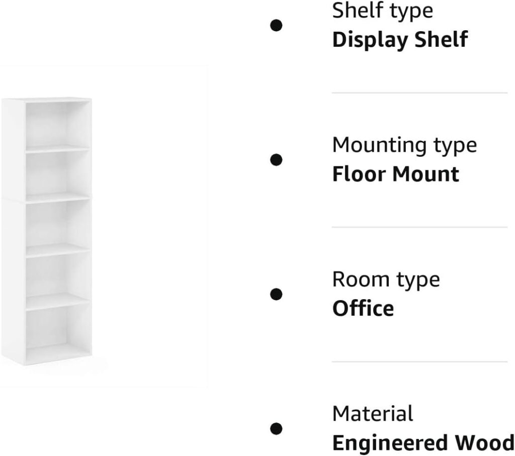 Furinno Luder 5-Tier Reversible Color Open Shelf Bookcase, White