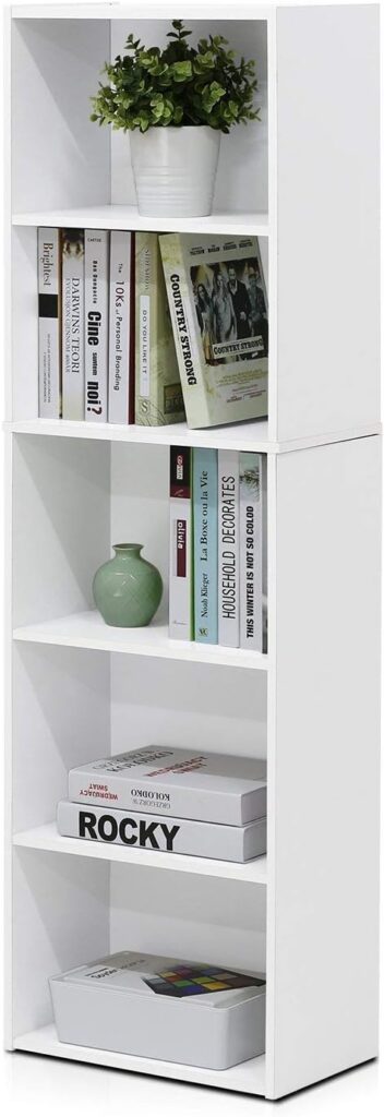 Furinno Luder 5-Tier Reversible Color Open Shelf Bookcase, White