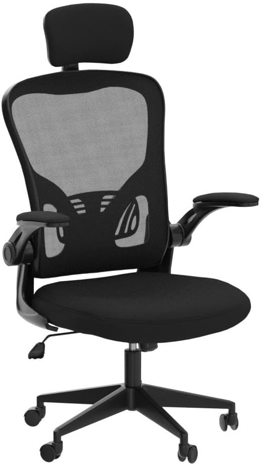 JAJALUYA Office Chair Mesh Computer Chair with Adjustable Headrest and Lumbar Support Desk Chair Ergonomic Office Chair with Flip-up Armrest for Home Office Study (White)