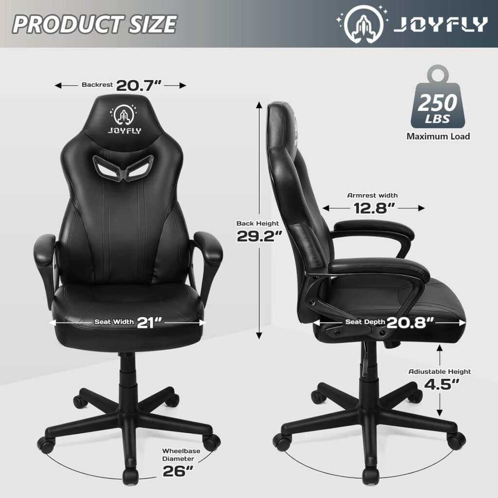 JOYFLY Computer Chair Office Gaming Chair for Adults,Racing Style Ergonomic PC Chair with Adjustable Swivel Chair with Lumbar Support(Black)