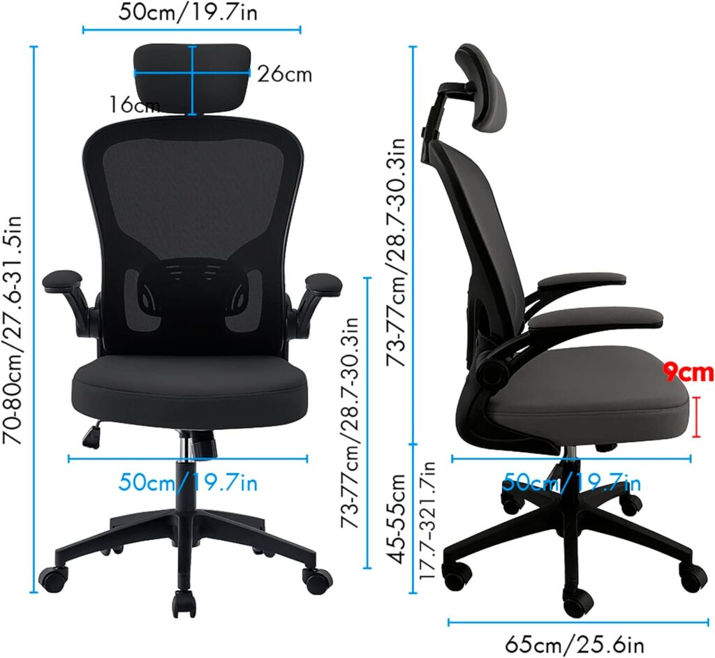 OWAY HOMELIVING Ergonomic Office Chair with Lumber Support Adjustable High Back Desk Chair with Flip-Armrest and Mesh Back for Home Computer Chairs for Adult Black