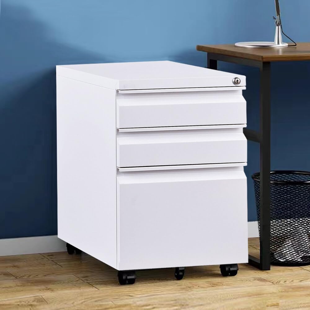 Panana Fully Assembled!Home Filing Furniture Under Desk 2Drawers Steel Lockable Mobile File Cabinet Bedside Table, Office Metal Storage Chest of Drawers(W39*D46*H71.5cm,White)