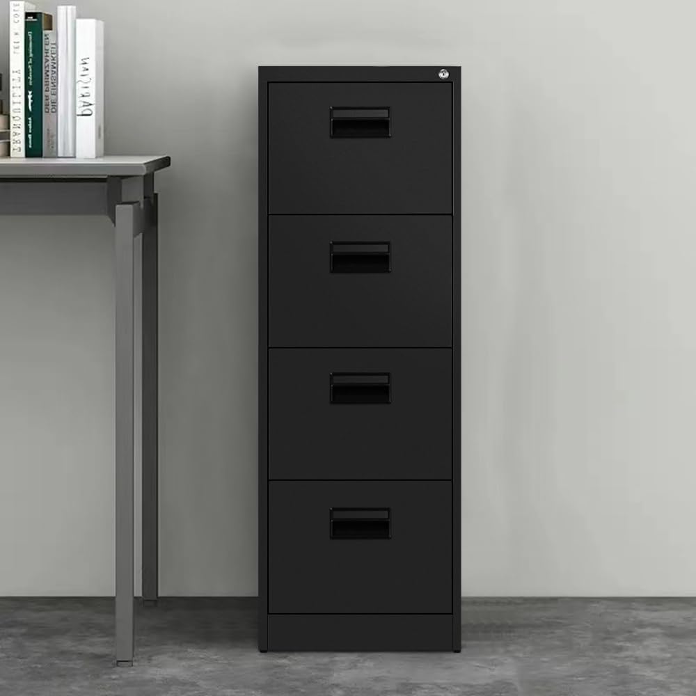 Panana Modern 4-Drawer Locking Heavy Duty File Cabinet Metal Storage Cabinet Chest of Drawers Side Table,Black,W45.8xD62xH132.5cm