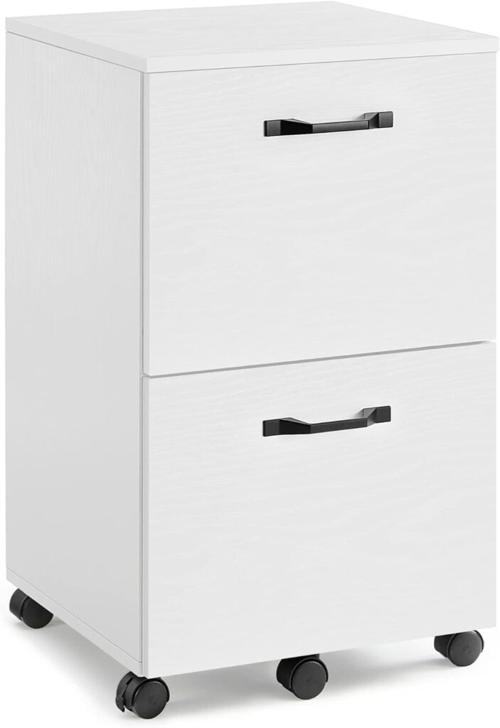 VASAGLE 2-Drawer Filing Cabinet, Mobile File Cabinet for Home Office, Small Rolling Filing Cabinet, Printer Stand, for A4, Letter-Size Files, Hanging File Folders, White OFC040W46