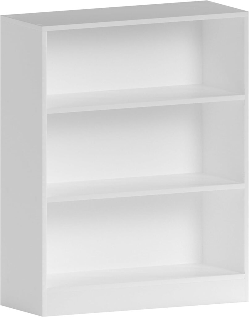 Vida Designs Cambridge 3 Tier Low Bookcase, White Wooden Shelving Display Storage Unit Office Living Room Furniture