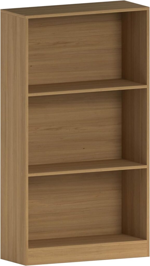 Vida Designs Cambridge 3 Tier Medium Bookcase, Oak Wooden Shelving Display Storage Unit Office Living Room Furniture