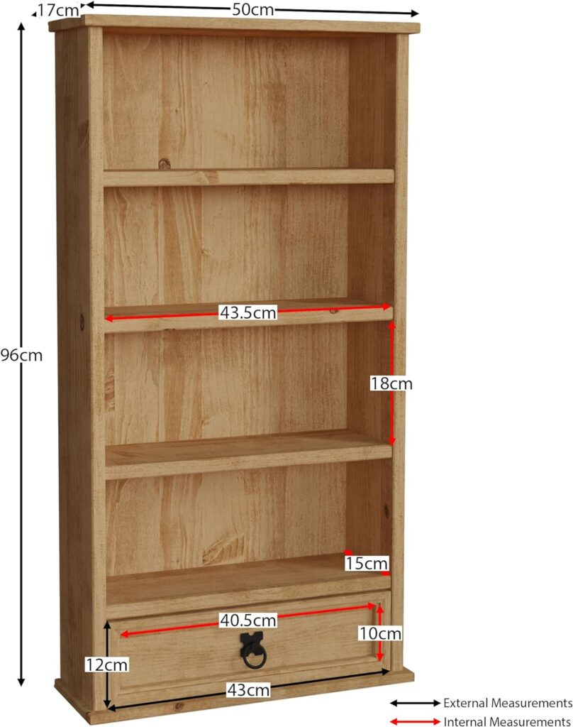 Vida Designs Corona Bookcase, 1 Drawer, Blu-ray/CD Rack, Solid Pine Wood