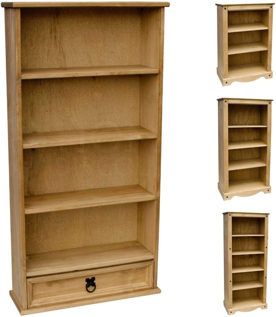 Vida Designs Corona Bookcase, 1 Drawer, Blu-ray/CD Rack, Solid Pine Wood