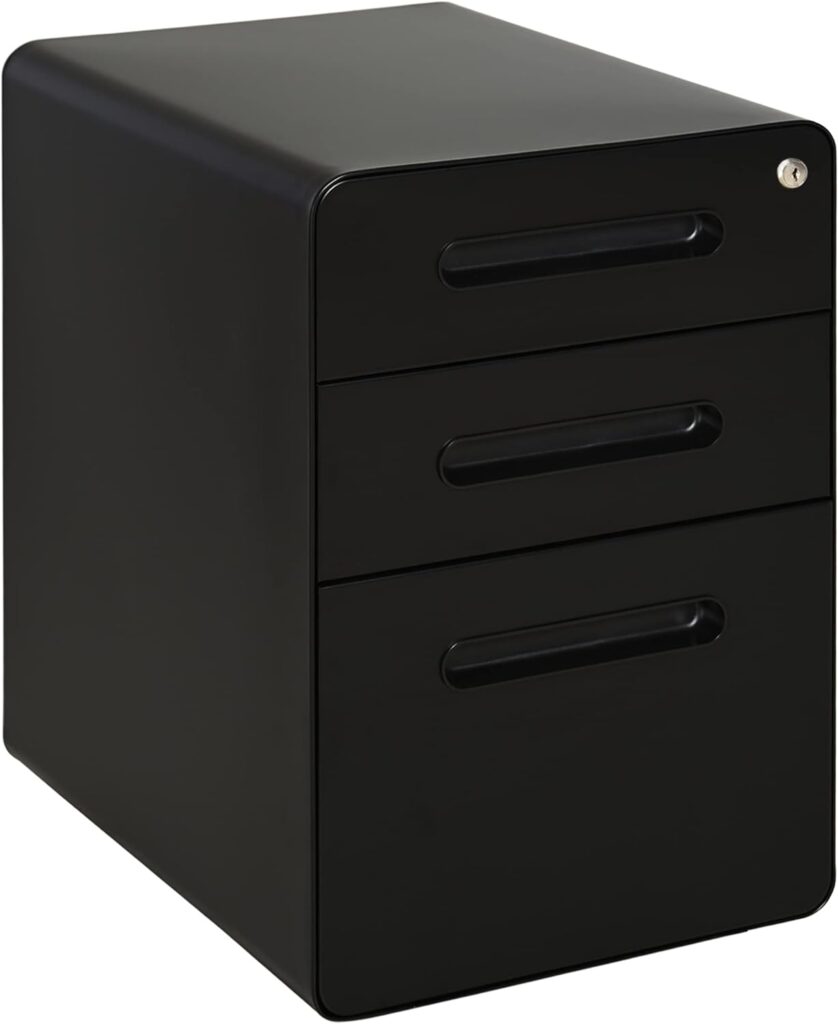 Vinsetto Lockable File Cabinet with 3 Drawers, Vertical Office Drawer for A4, Letter, Legal Size, Anti-tilt Design, Pre-Assembled Body, Black