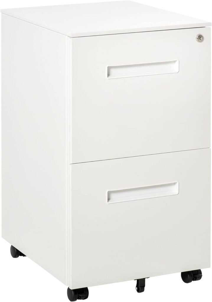 Vinsetto Mobile File Cabinet, 2-Drawer Filing Cabinet, Vertical Home Office Organizer with Adjustable Partition for A4 Letter Size, Lockable, White