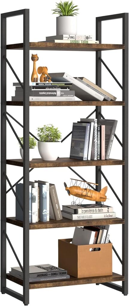 YITAHOME 5 Tiers Bookshelf, Artsy Modern Bookcase, Book Rack, Storage Rack Shelves Books Holder Organizer for Books/Movies in Living Room/Home/Office - Rustic Brown Book Shelves