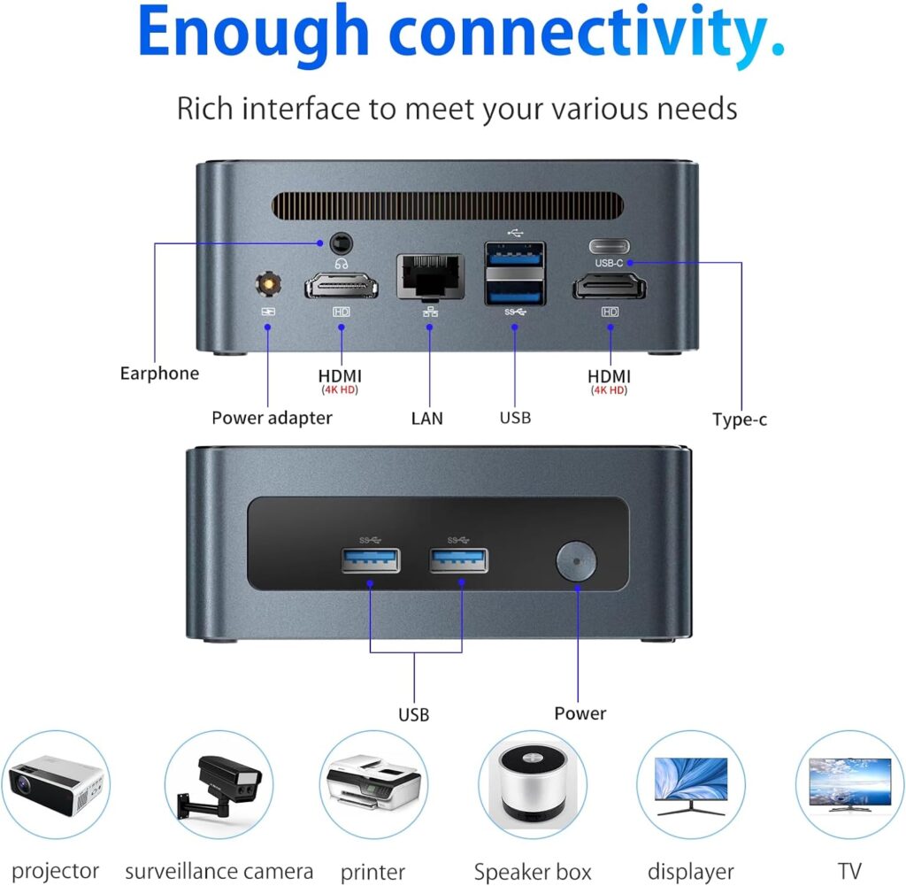 AskHand Mini PC AMD Ryzen 5 5500U (6C/12T 4.0GHz), 16GB DDR4 RAM 512GB NVME SSD Windows 11Pro/ WiFi 6E/ BT-5.2/ USB*4/USB-C/2*HDMI, 4K@60Hz 3 Screens Simultaneous Output mini computer