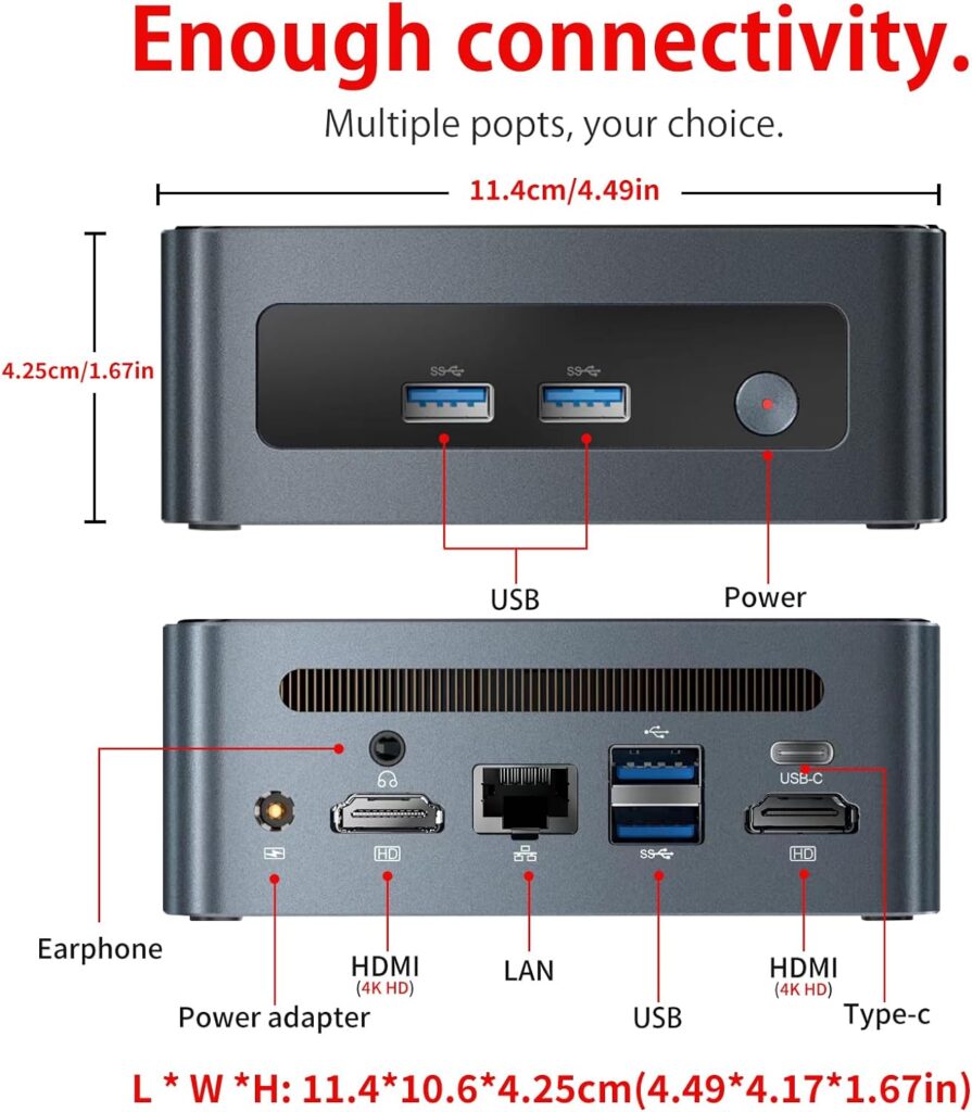 AskHand Mini PC AMD Ryzen 5 5500U (6C/12T 4.0GHz), 16GB DDR4 RAM 512GB NVME SSD Windows 11Pro/ WiFi 6E/ BT-5.2/ USB*4/USB-C/2*HDMI, 4K@60Hz 3 Screens Simultaneous Output mini computer