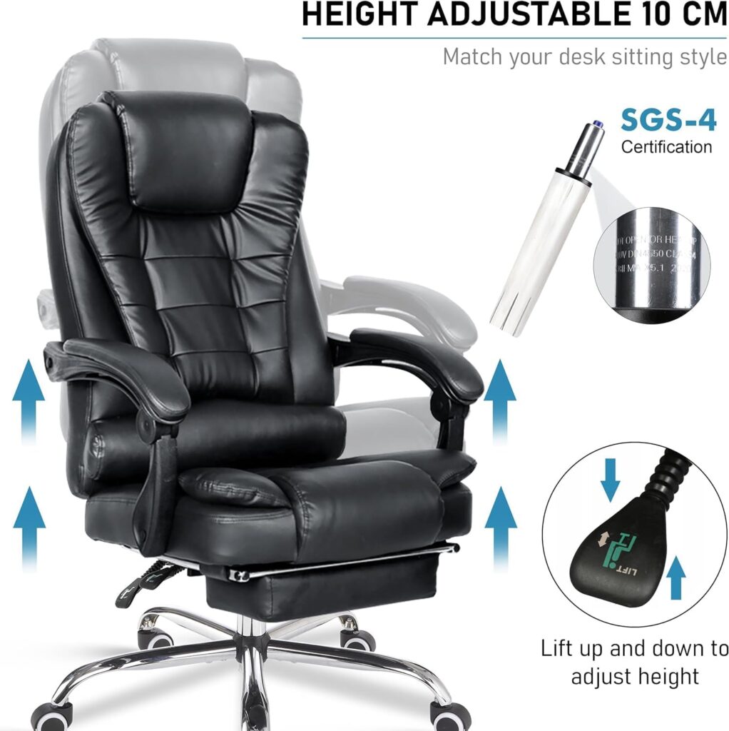 Blisswood Executive Office Chair With Footrest Lumbar Support Ergonomic Recliner Computer Desk Chair Adjustable Back Rest Heavy Duty 360° Swivel Gaming Chair Black for Home Office (Black)