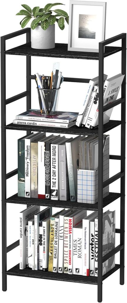 CADUKE Bookshelf 3 Tier Industrial Small Bookcase Wood and Metal Book Shelf Rustic Etagere Bookshelf Brown Bookshelves with Storage for Home Office Living Room Bedroom