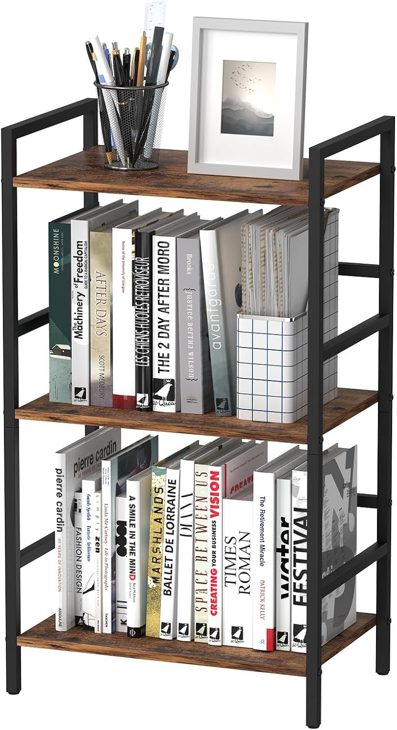Caduke Bookshelf 3 Tier Industrial Small Bookcase Wood Review Stay At