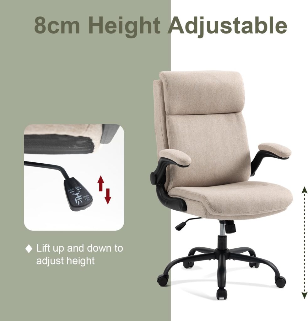 CASTLOVE Fabric Office Chair Ergonomic Computer Desk Chair Swivel Wide Executive Office Chair with Flip Up Armrest for Office Home Cream