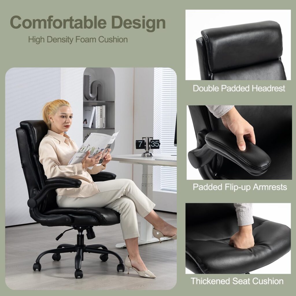 CASTLOVE Fabric Office Chair Ergonomic Computer Desk Chair Swivel Wide Executive Office Chair with Flip Up Armrest for Office Home Cream