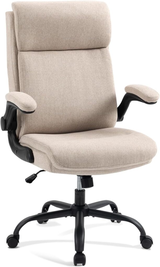 CASTLOVE Fabric Office Chair Ergonomic Computer Desk Chair Swivel Wide Executive Office Chair with Flip Up Armrest for Office Home Cream