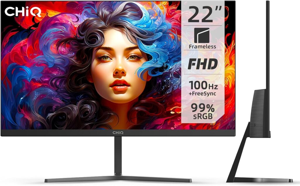 CHiQ 22F650, 22 Inch Monitor, PC Monitor, FHD(1920x1080), 100Hz, Ultra Slim, AMD FreeSync, 99% sRGB, HDMI, VGA, 2024 New