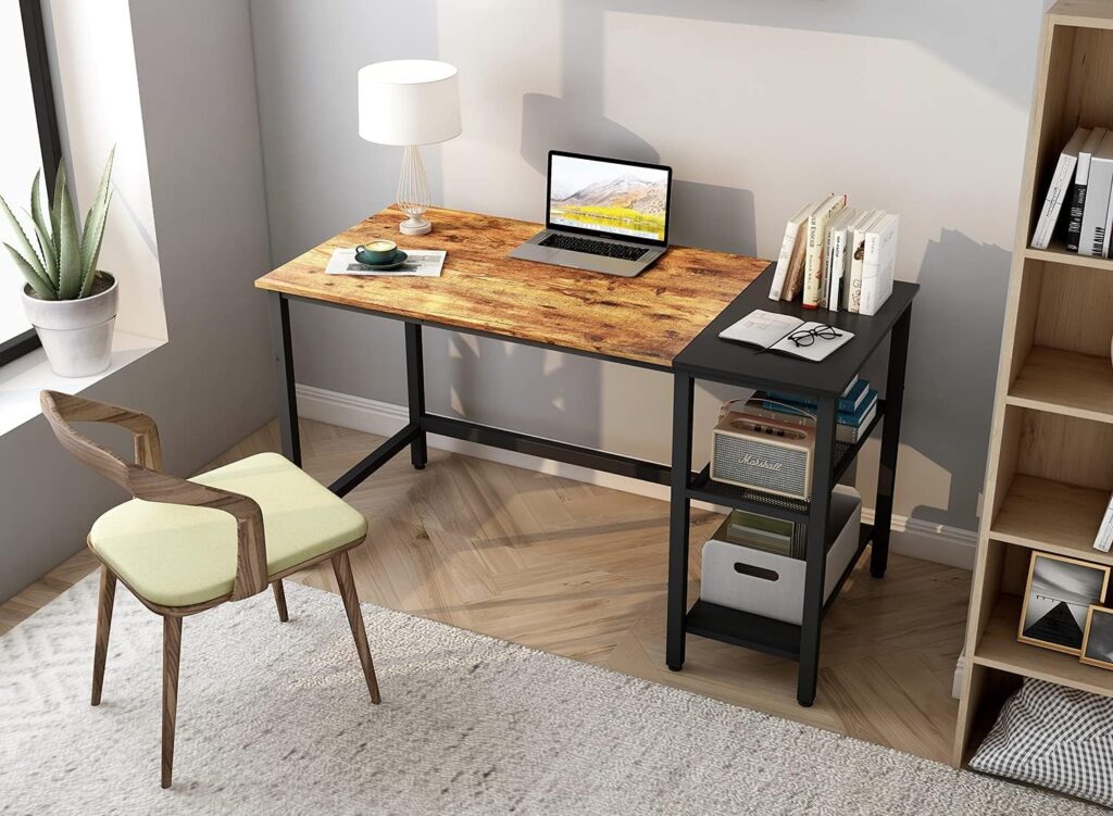 CubiCubi Computer Home Office Desk, 100 * 60cm Small Desk Study Writing Table with Storage Shelves, Modern Simple PC Desk with Splice Board, Rustic Brown and Black