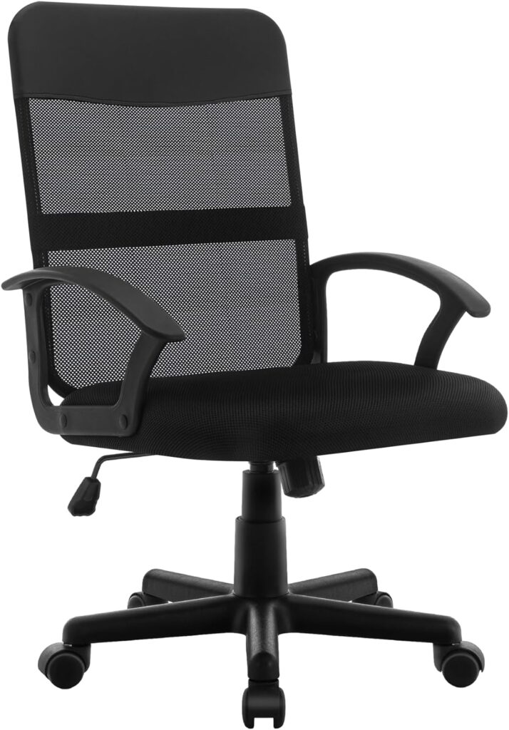 DLONGONE Office Chair Desk Chair Mesh Office Chair Height Adjustable Study Swivel Chair Comfortable Mid-back Chair with Armrests and Mesh Breathable Backrest, Black