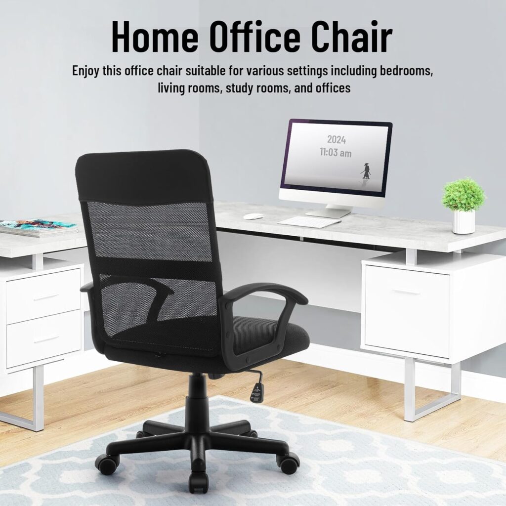 DLONGONE Office Chair Desk Chair Mesh Office Chair Height Adjustable Study Swivel Chair Comfortable Mid-back Chair with Armrests and Mesh Breathable Backrest, Black