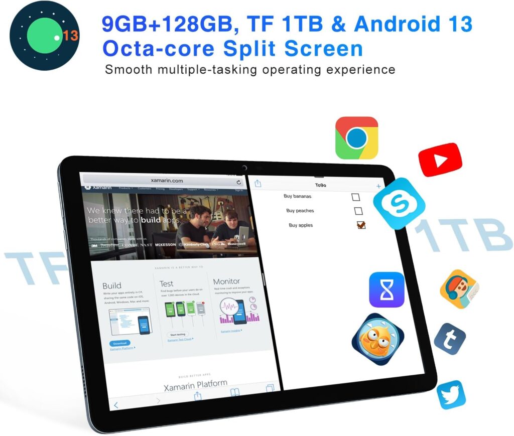 DOOGEE T10E Tablet 10 Inch Android 13 Tablet PC 9GB RAM + 128GB ROM/TF 1TB Octa-Core, 4G LTE Dual SIM Android Tablet, 6580mAh | Bluetooth 5.0 | WiFi-6 | Google GMS | 1280 * 800 | 5MP+8MP | GPS, Gray