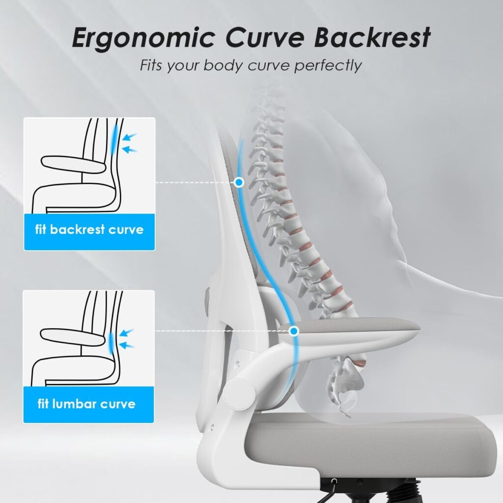 Farini Office Chair 90Flip-up Armrest Desk Chair Lumbar Support Ergonomic Computer Chair,White