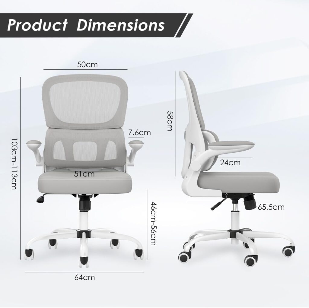 Farini Office Chair 90Flip-up Armrest Desk Chair Lumbar Support Ergonomic Computer Chair,White