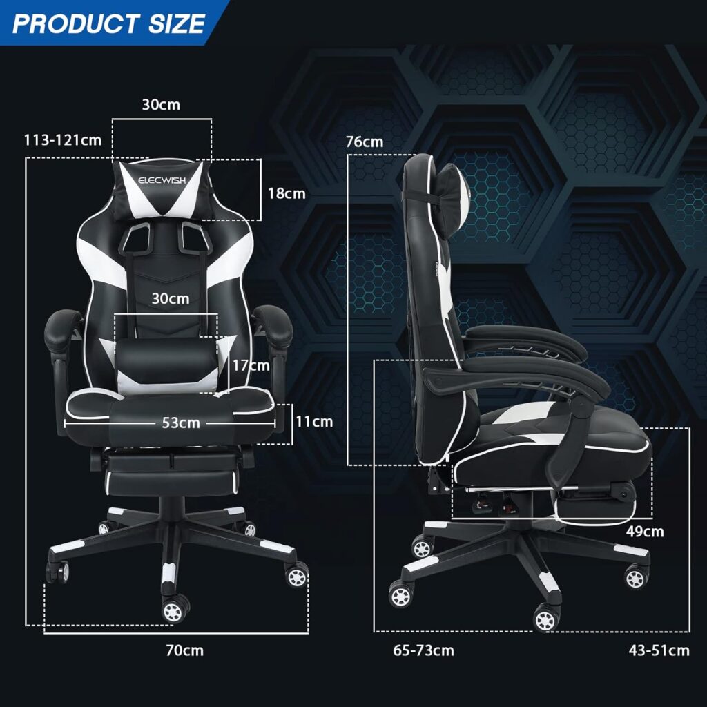 Fullwatt Computer Gaming Chair with Footrest and Adjustable Arms Reclining Swivel Chair, Desk Chair High Back with PU Leather for Home Office, white