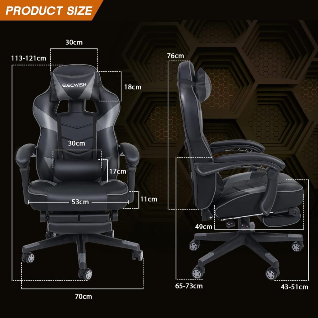 Fullwatt Computer Gaming Chair with Footrest and Adjustable Arms Reclining Swivel Chair, Desk Chair High Back with PU Leather for Home Office, white