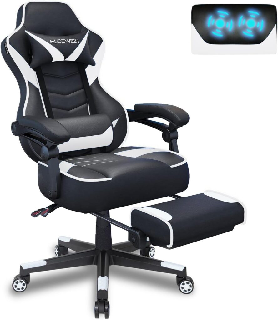 Fullwatt Computer Gaming Chair with Footrest and Adjustable Arms Reclining Swivel Chair, Desk Chair High Back with PU Leather for Home Office, white