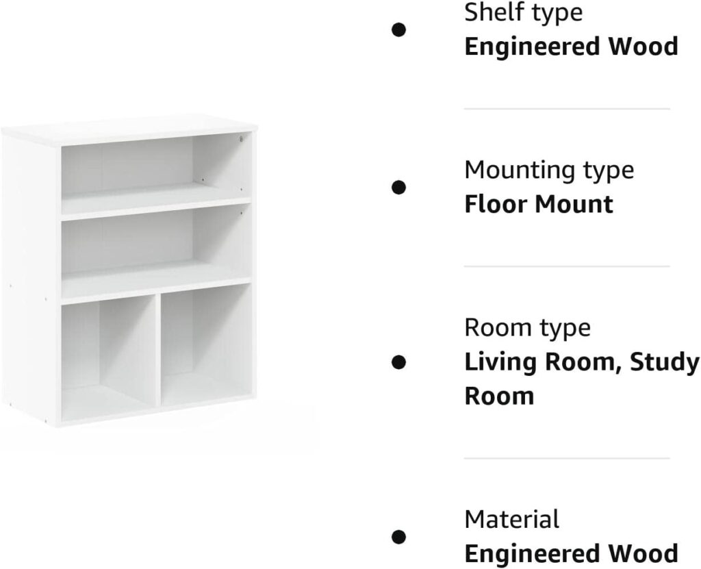 Furinno Pasir 3 Tier Display Bookcase, Display Shelf, White 59.9(W) x 71.4(H) x 30(D) cm