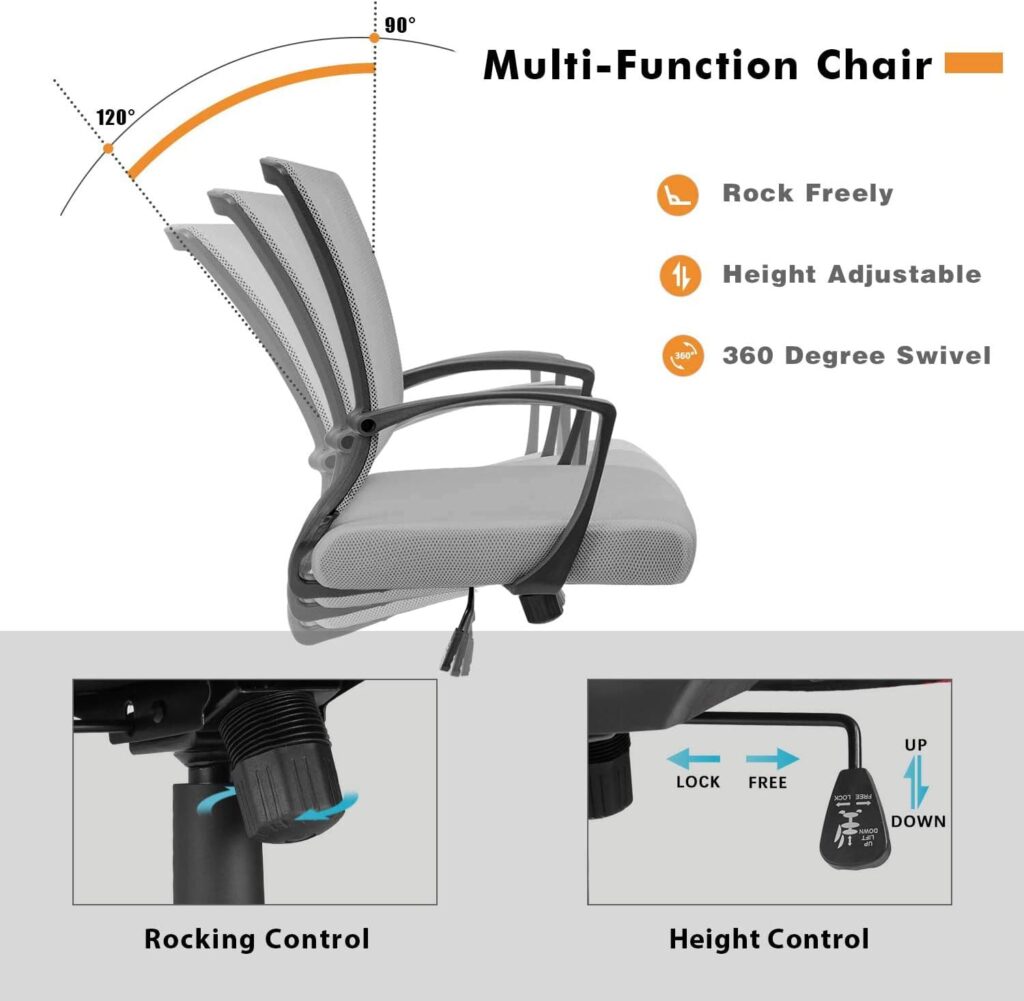 Homall Computer Chair Office Chair Mesh Chair Ergonomic, Mesh Chair Adjustable Seat Height with Back Support and Arms, Desk Chair Comfy, Study Chair for Home