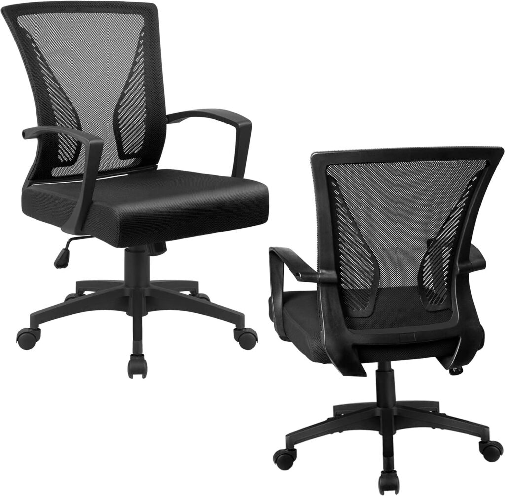 Homall Computer Chair Office Chair Mesh Chair Ergonomic, Mesh Chair Adjustable Seat Height with Back Support and Arms, Desk Chair Comfy, Study Chair for Home