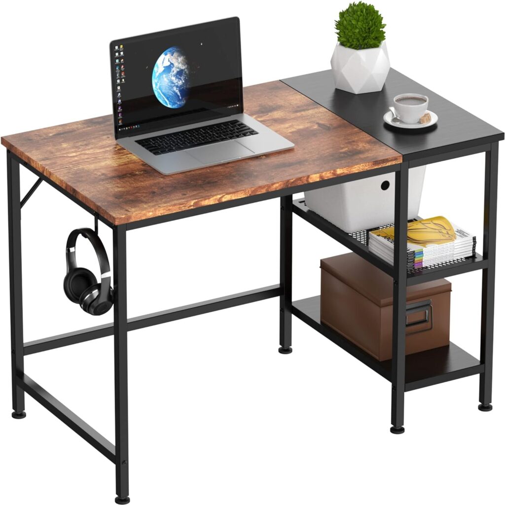 HOMIDEC Office Desk, Computer Desk With Bookshelf, 100 x 50 x 75 cm Study Writing PC Desk for Home Working with Storage Shelves, Desks Workstations for Home Office Bedroom