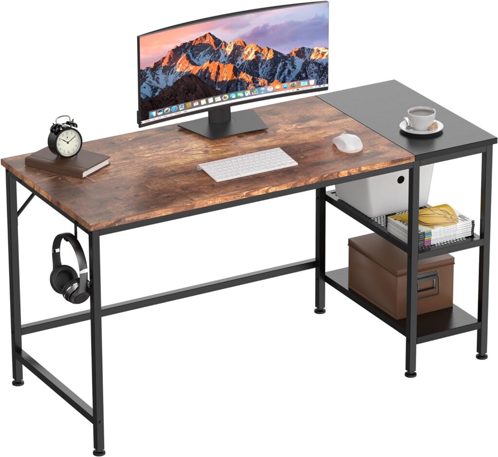 HOMIDEC Office Desk, Computer Desk With Bookshelf, 100 x 50 x 75 cm Study Writing PC Desk for Home Working with Storage Shelves, Desks Workstations for Home Office Bedroom