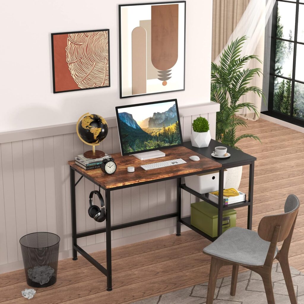 HOMIDEC Office Desk, Computer Desk With Bookshelf, 100 x 50 x 75 cm Study Writing PC Desk for Home Working with Storage Shelves, Desks Workstations for Home Office Bedroom