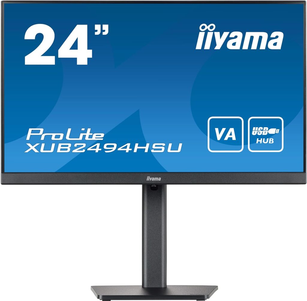 iiyama XUB2494HSU-B2 24 Inch VA LCD with Slim Bezel, 4ms, Full HD 1920 x 1080,1x HDMI,1 x DisplayPort, 2 x USB, 2 x 2W Speakers