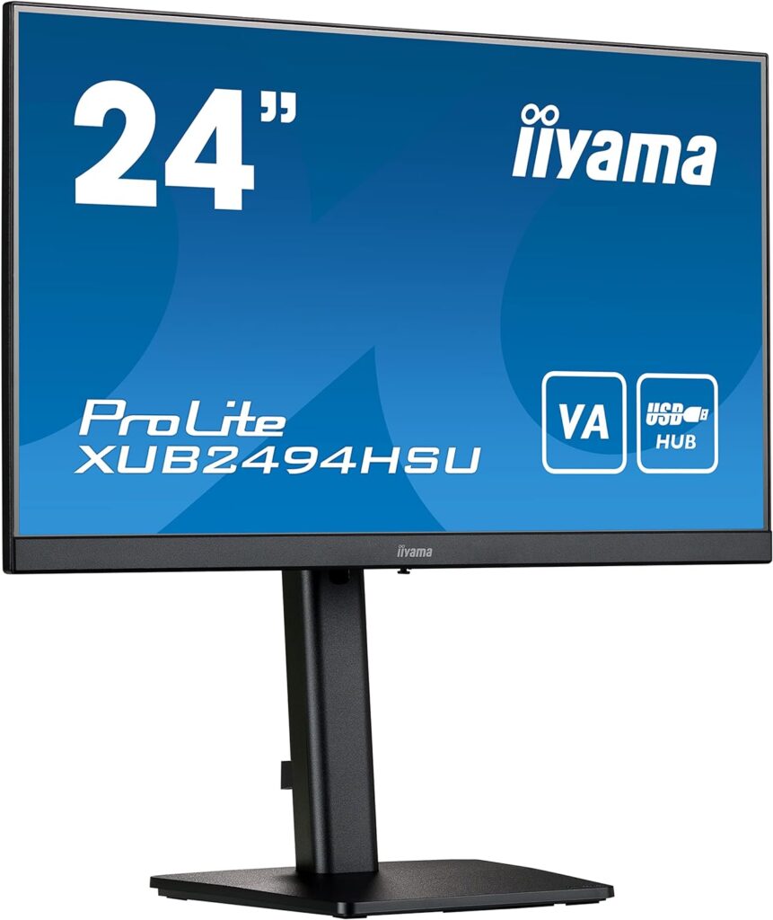 iiyama XUB2494HSU-B2 24 Inch VA LCD with Slim Bezel, 4ms, Full HD 1920 x 1080,1x HDMI,1 x DisplayPort, 2 x USB, 2 x 2W Speakers