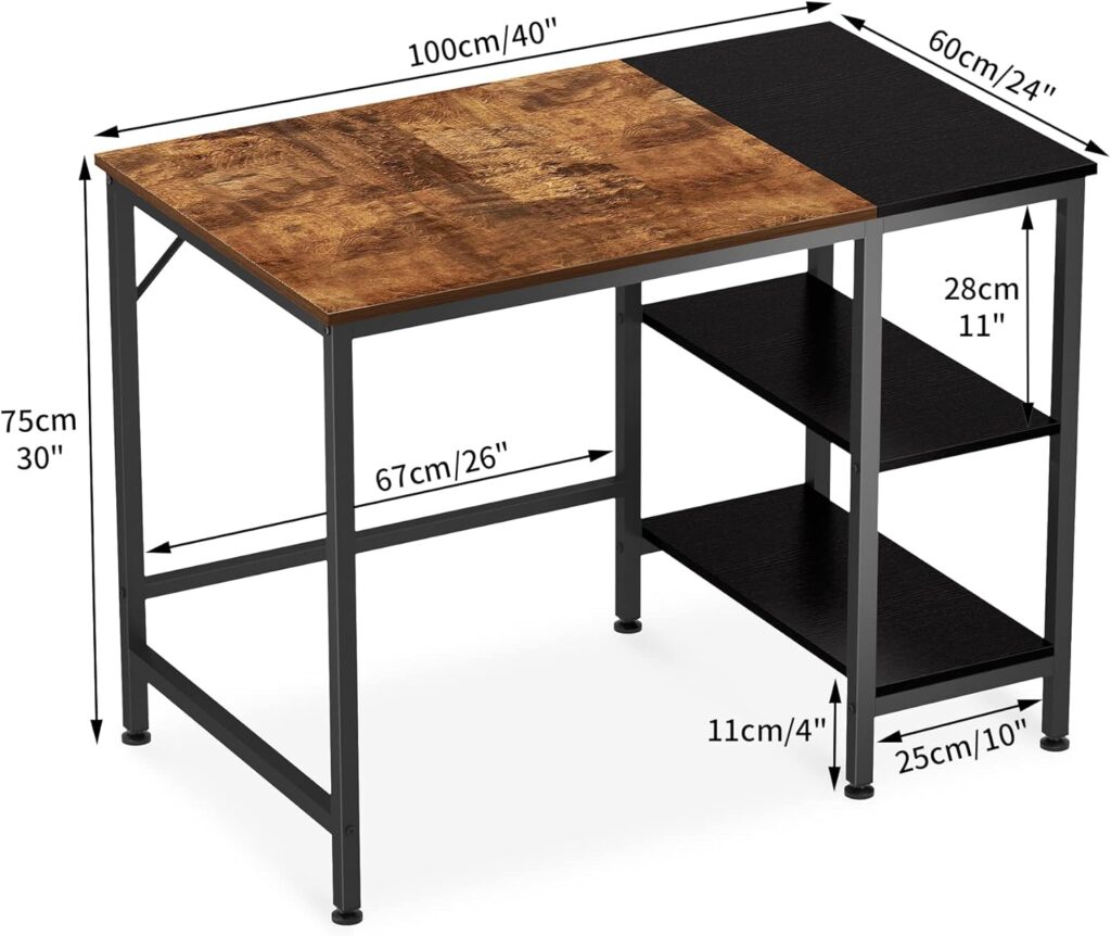 JOISCOPE Computer Desk, 100cm Office Desk with 2 Shelves, PC Desks Workstation for Student and Worker, Study Table for Writing, Wooden Desk for Bedroom, Home, Office, (White Finish)