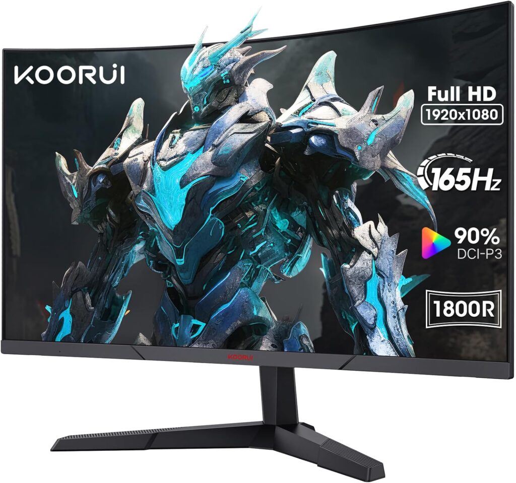 KOORUI 27 Inch Computer Monitor FHD 1080P Gaming Monitor 165Hz VA 1800R Monitors with Ultra-Thin, HDMI X2 /DP, VESA Compatible, Tilt Adjustable, Eye Care